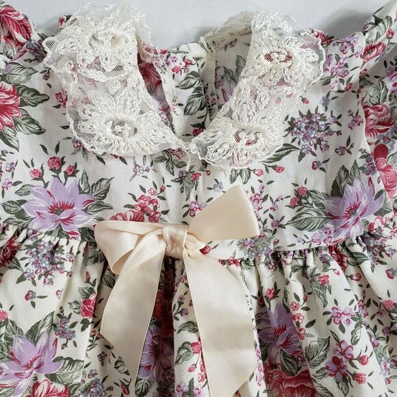 Vtg Nursery Rhyme Girls 6-12 Mths Party Dress Floral Lined Bow Lace Multicolor - Picture 5 of 11